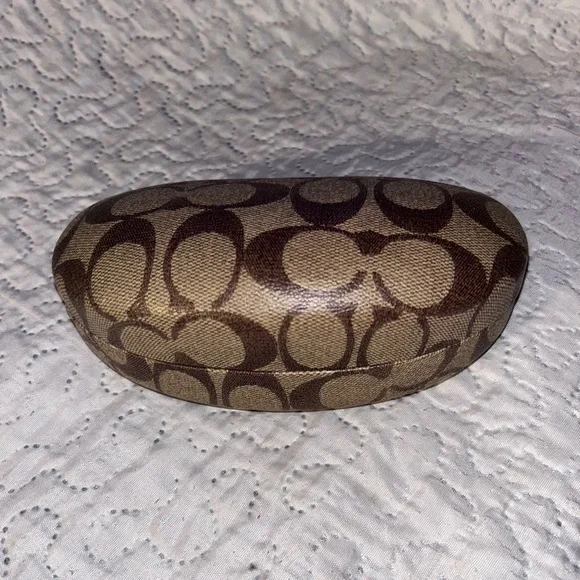 Coach Signature Brown and Tan Clamshell Eyeglass Case - Picture 2 of 4